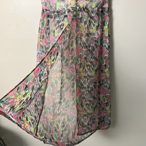 KOOVS maxi Dress sleeveless colourful abstract print sheer split front skirt - Picture 5 of 11
